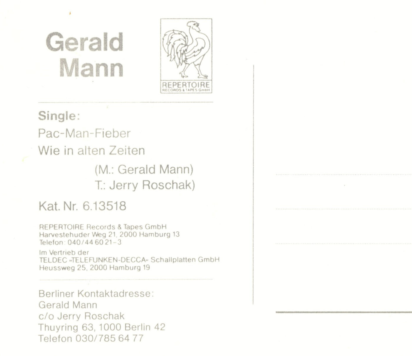 Gerald Mann Promo-Rückseite