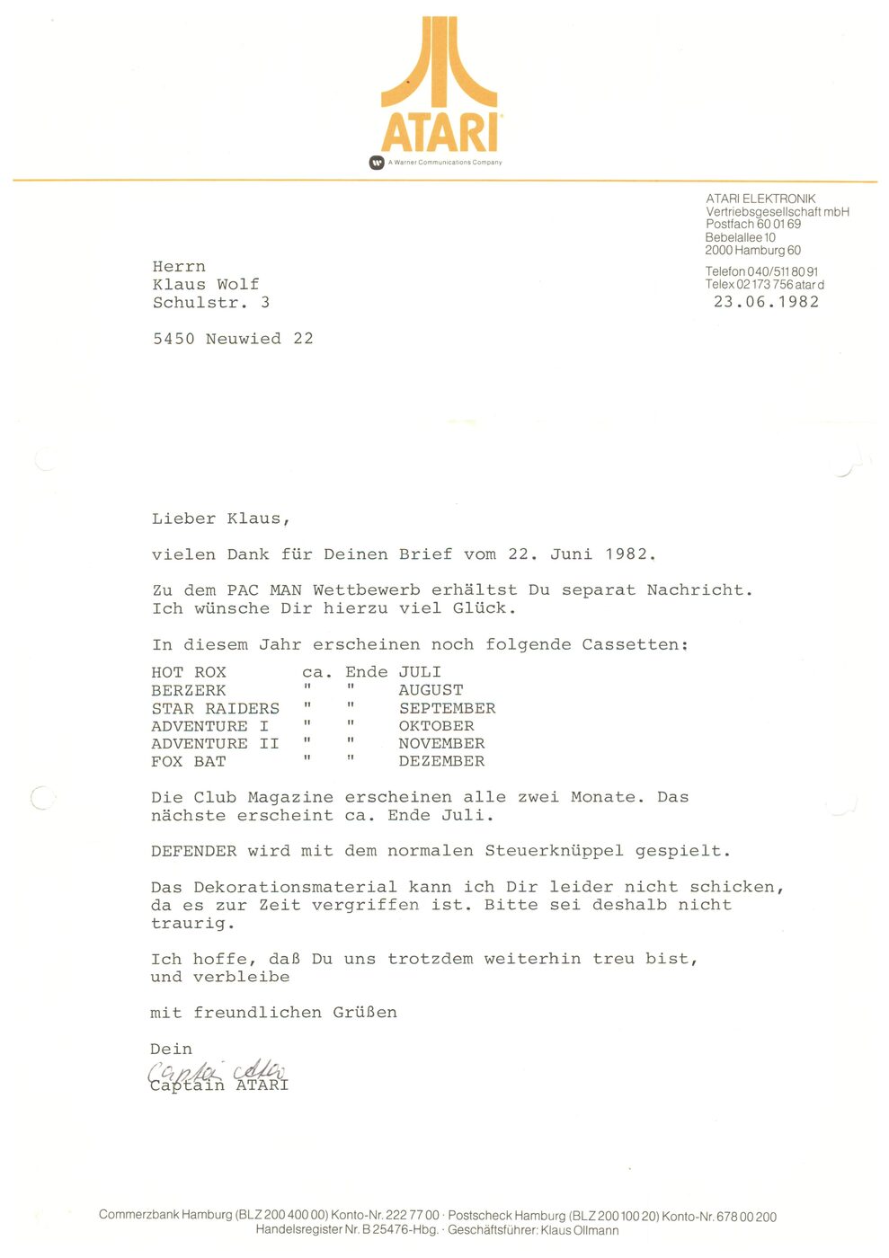 Juni 1982: Spielplan