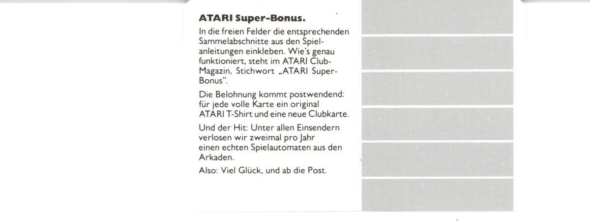 Atari Club Mitgliedskarte Rückseite